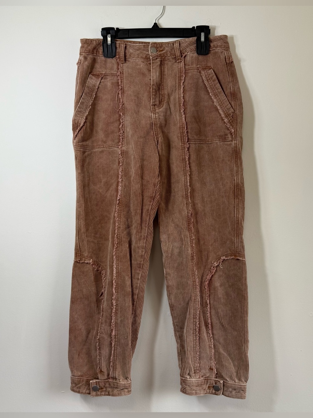 POL Brown Corduroy Frayed Raw Seam High Rise Boho Utility Pants Size L